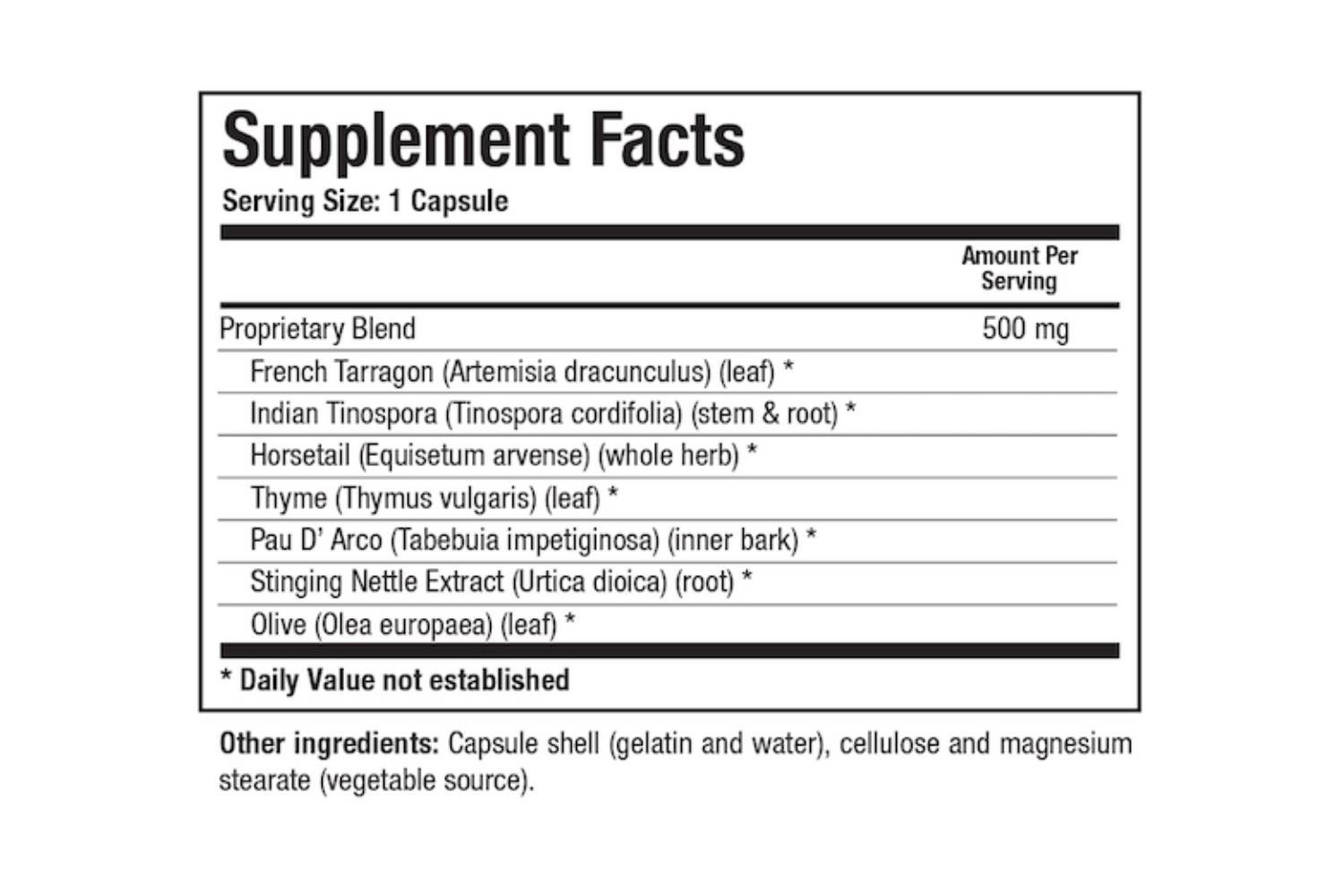2023 . Each gluten-free and dairy-free capsule includes thyme, French tarragon, stinging nettle extract, horsetail, and olive leaf and much more.